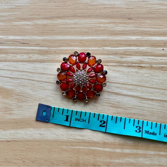 Casual Corner Orange Red Gold Gemstone Brooch Pin - Picture 4 of 4